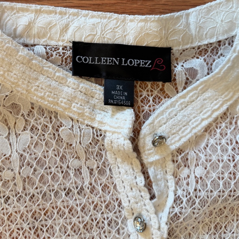 White Lace 3X Swim Cover Up Dress Beach Boho Resort Colleen Lopez Flowy Sleeve - Picture 3 of 12